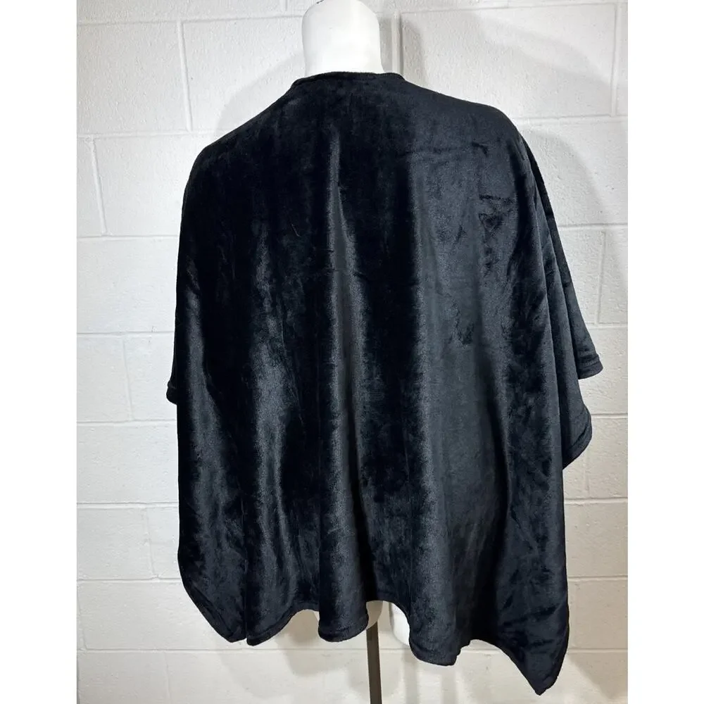 Warm & Cozy Oversized Fleece Wearable Blanket Poncho Black